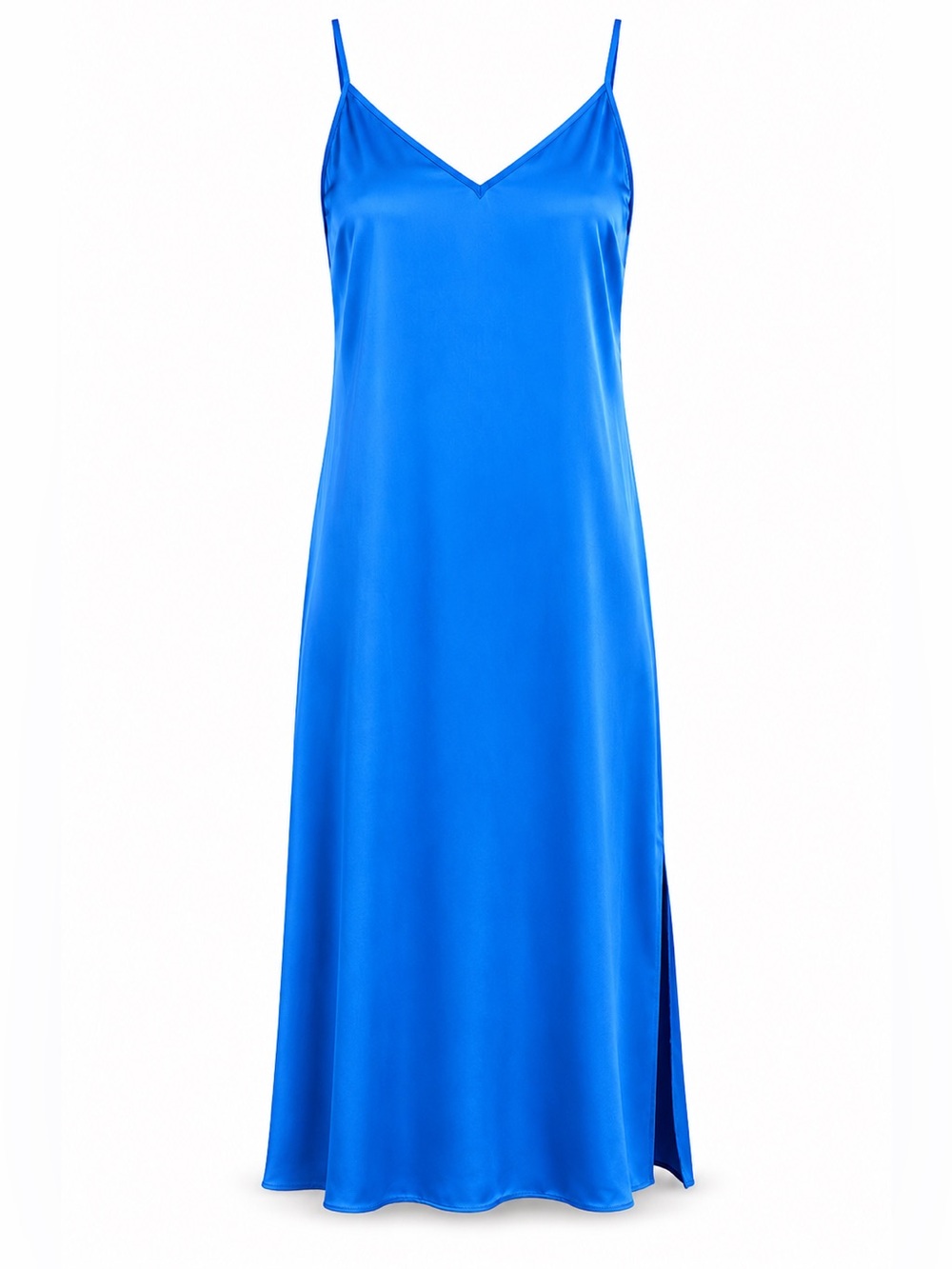 A New Day Blue Satin Slip Dress Medium Cami Maxi Dress Side Slit Vacation Resort
